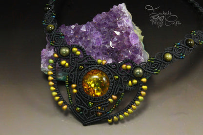 TUTORIAL - Black macrame necklace - heart pendant - natural gemstone necklace