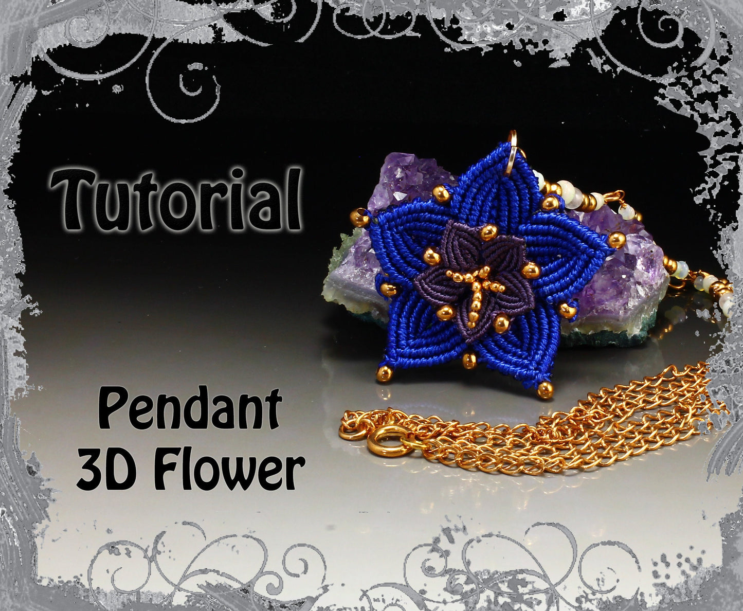 TUTORIAL - 3D flower micro macrame pendant - macrame pattern - jewellery making instructions