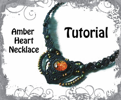 TUTORIAL - Black macrame necklace - heart pendant - natural gemstone necklace