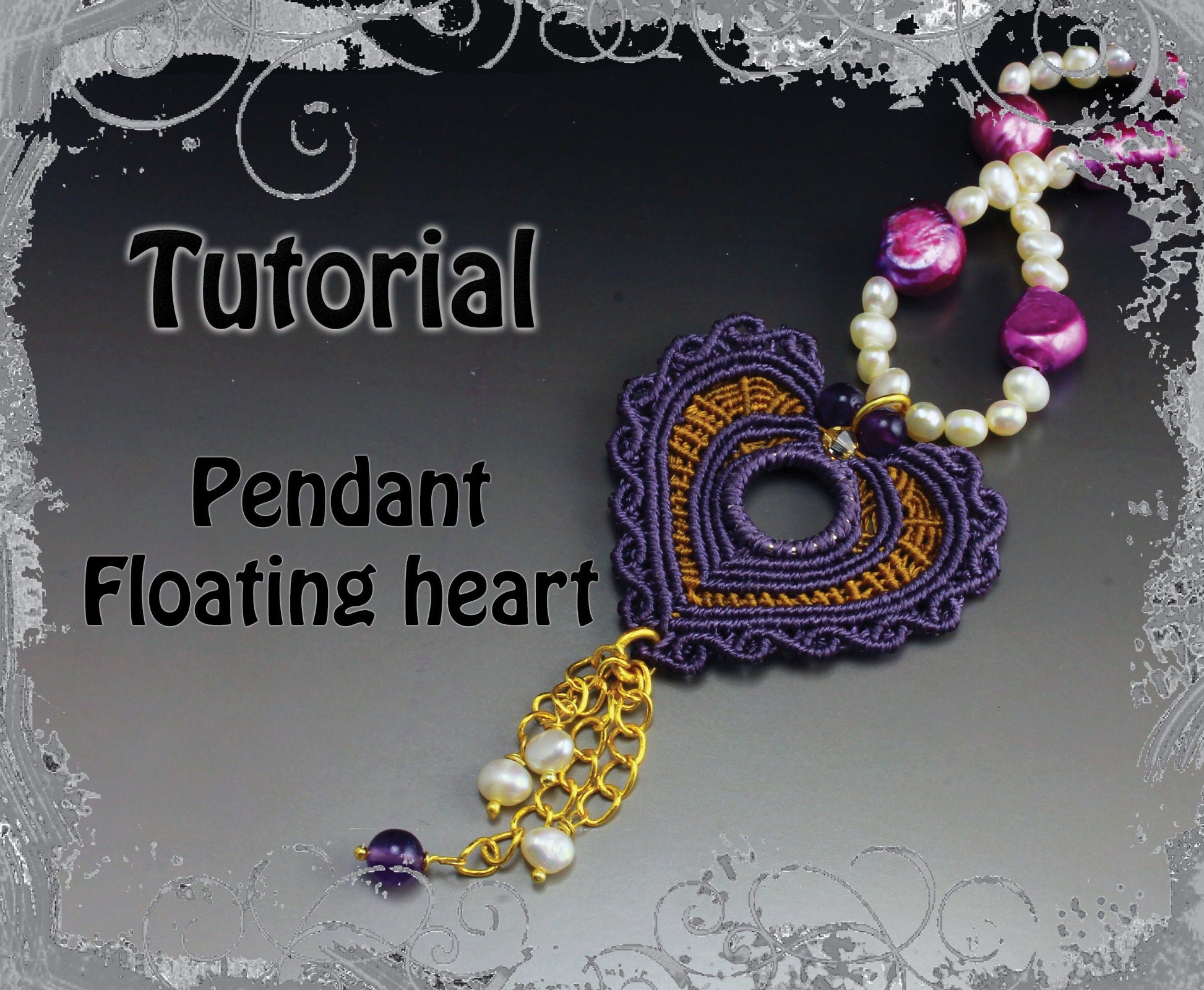 TUTORIAL - floating heart micro macrame pendant - macrame pattern - jewellery making instructions - knot tutorial