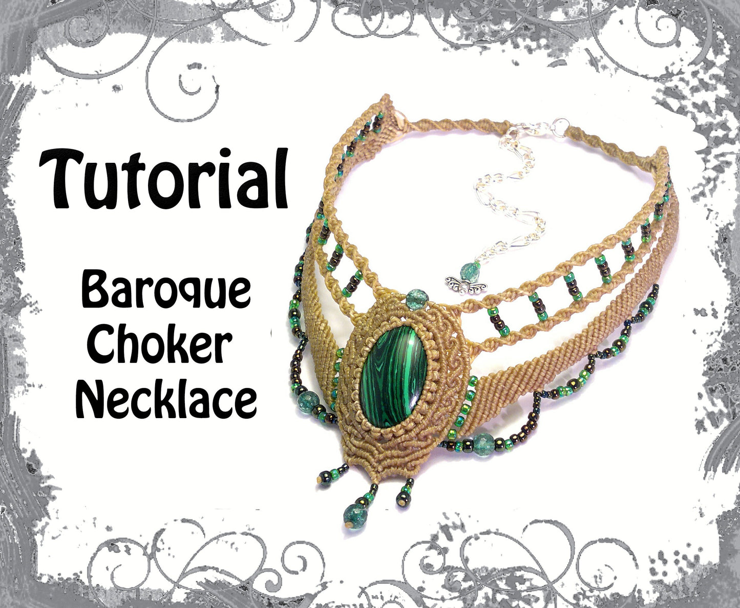 TUTORIAL - Olive green baroque necklace - Malachite baroque choker - natural gemstone necklace