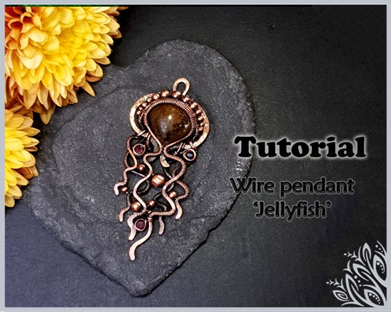 TUTORIAL - Hammered wire pendant 'Jellyfish' - wire weaving pattern - sea creature jewellery