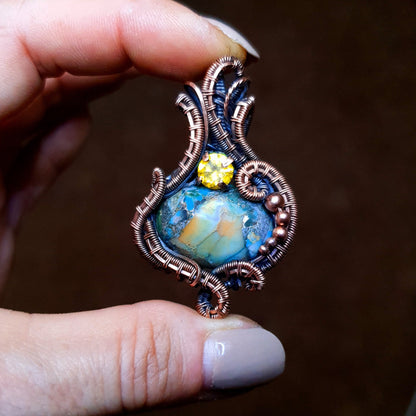 Kit + video tutorial - 'Sands of time' - Copper wire & gemstone kit for wire wrap pendant