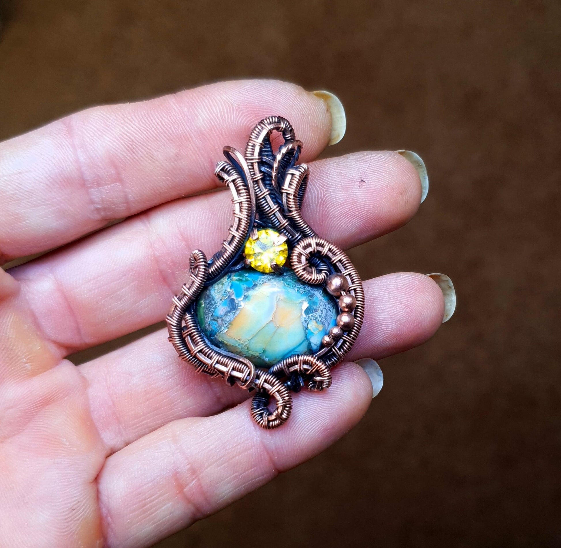 Kit + video tutorial - 'Sands of time' - Copper wire & gemstone kit for wire wrap pendant