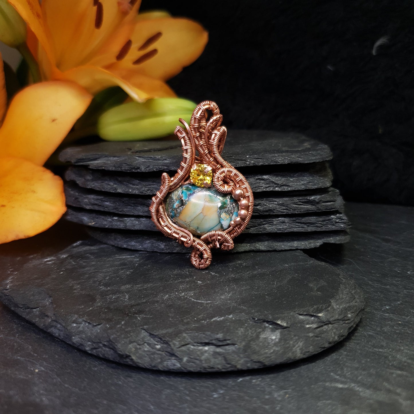 Kit + video tutorial - 'Sands of time' - Copper wire & gemstone kit for wire wrap pendant