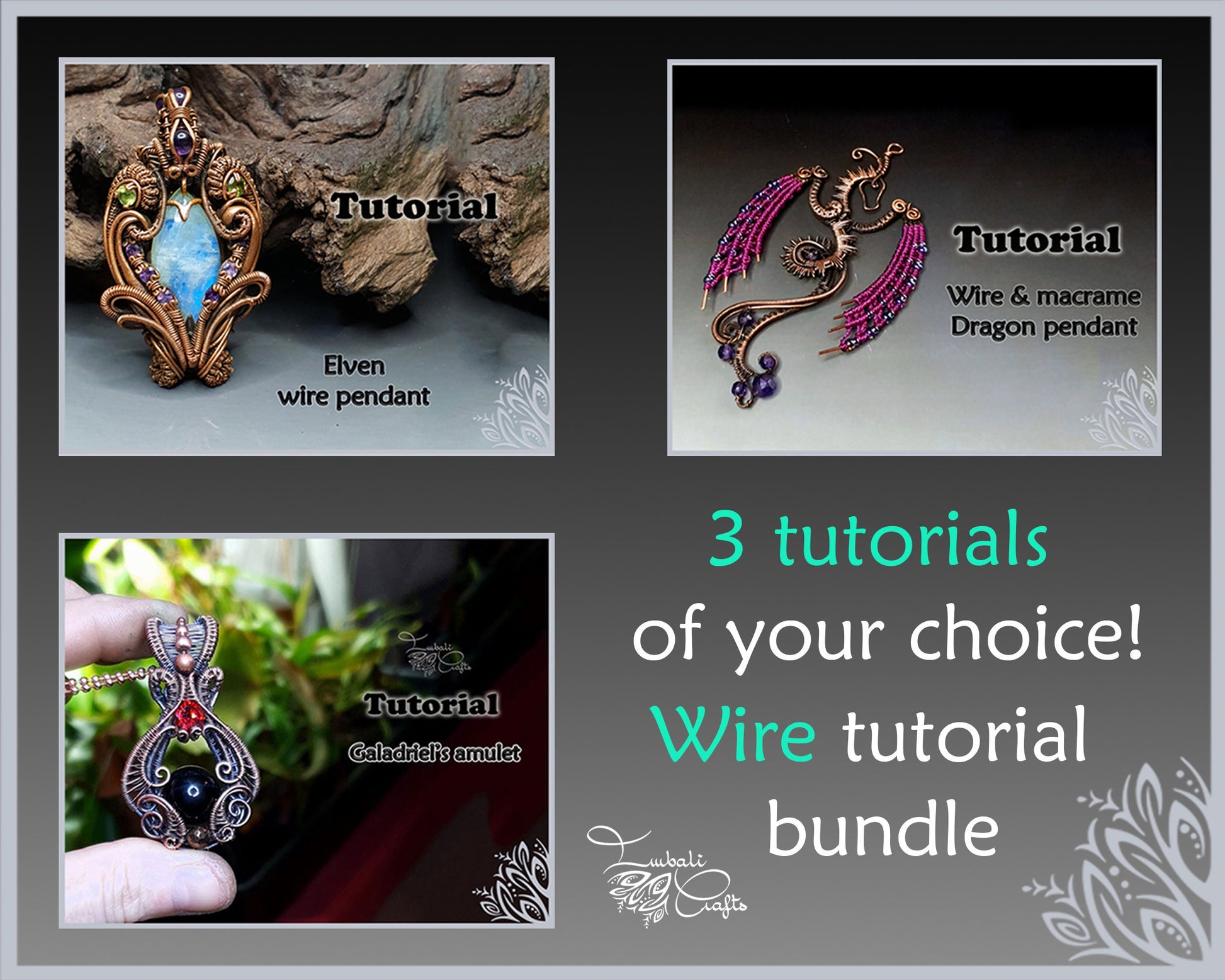 3 x wire tutorial bundle - your choice of 3 wire weaving patterns - wire wrap tutorial - DIY jewellery