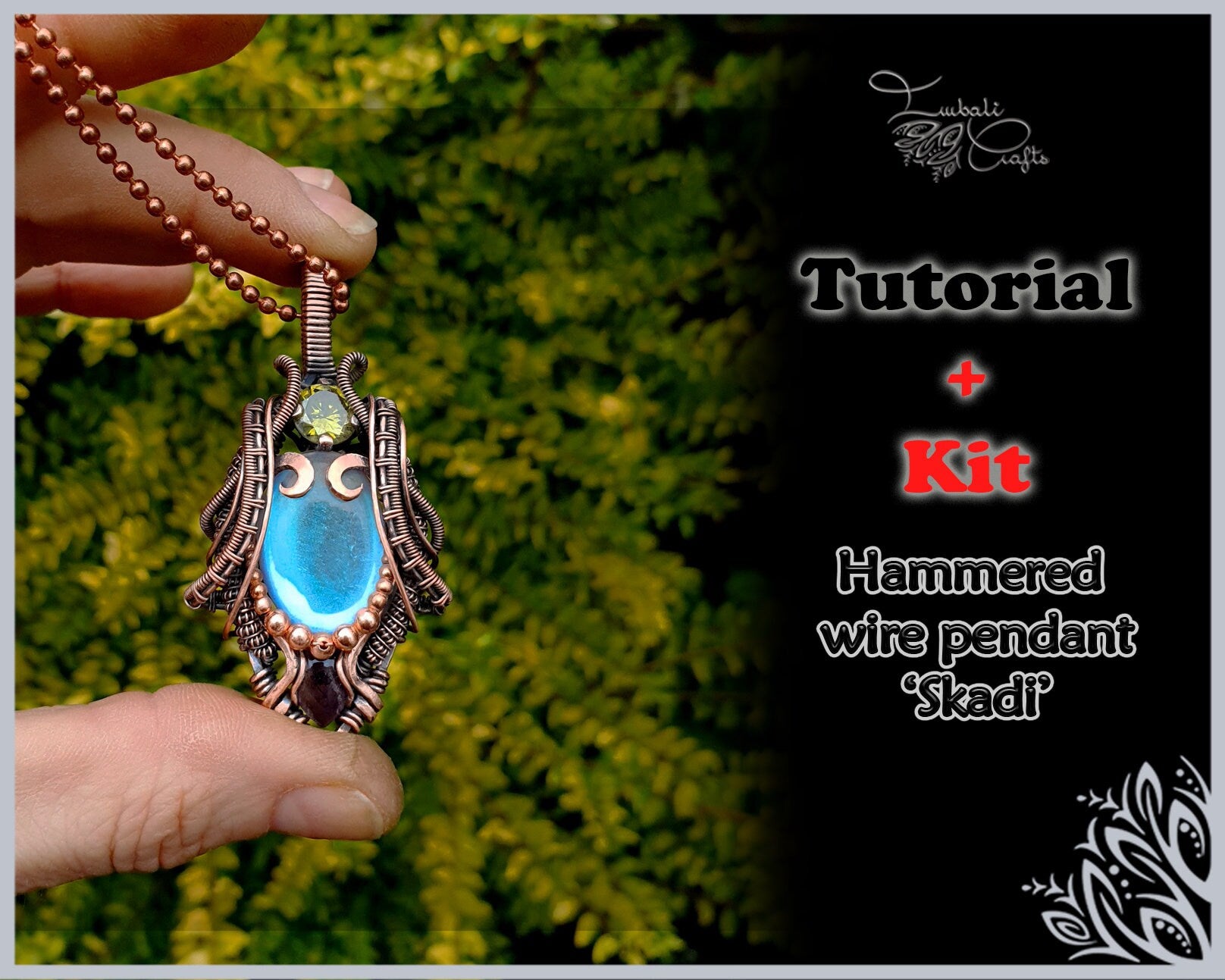 TUTORIAL and KIT - Skadi - goddess amulet - Wire weave pattern - blue angel aura quartz & amethyst birthstone