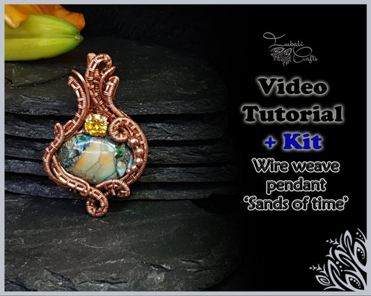 Kit + video tutorial - 'Sands of time' - Copper wire & gemstone kit for wire wrap pendant