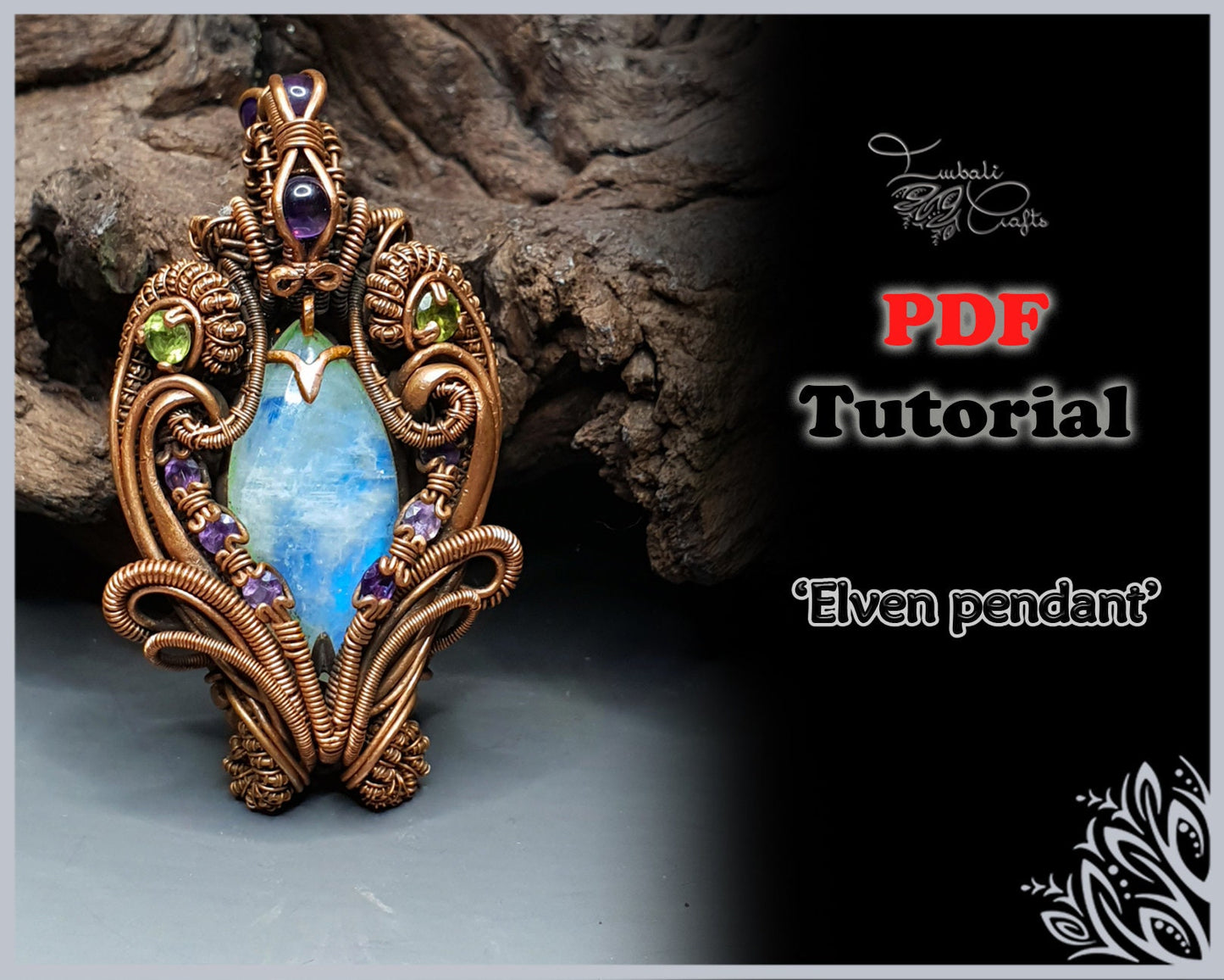 PDF tutorial 'Elven pendant' - wire wrap pendant tutorial - DIY jewellery - wire pendant tutorial