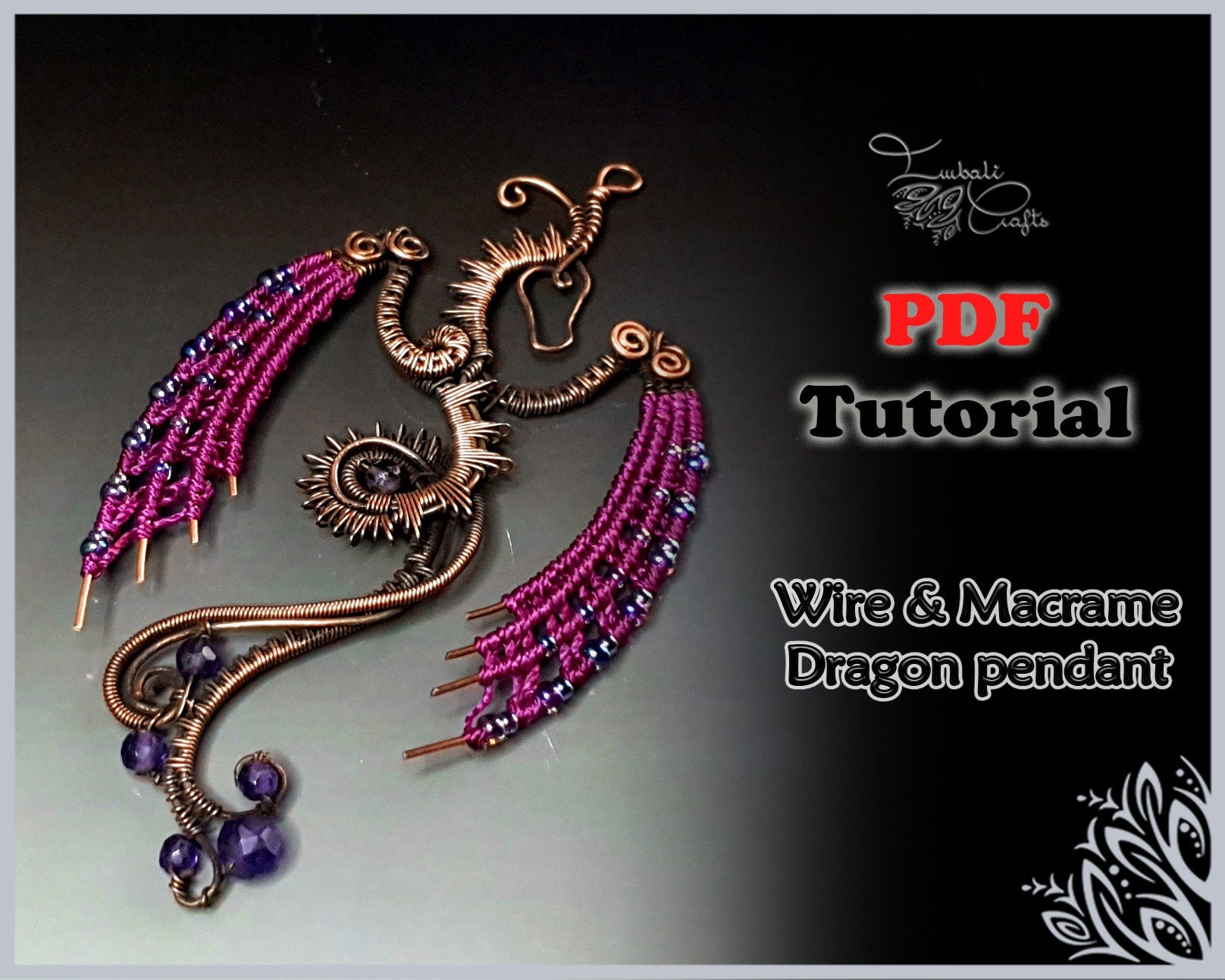 PDF tutorial - Dragon pendant - macrame & wire pattern - necklace tutorial - dragon necklace