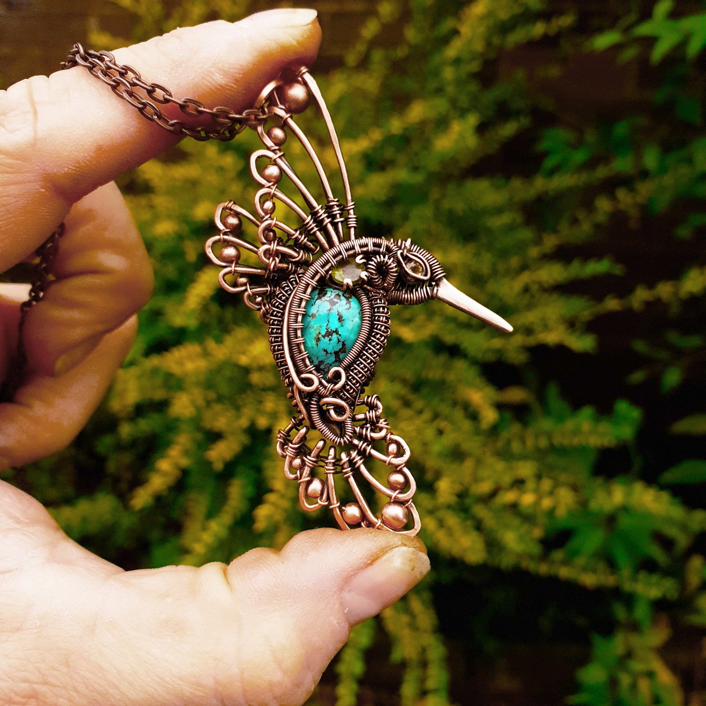 Kit + PDF Tutorial - hummingbird heady pendant - wire weaving pattern - necklace tutorial - wire pendant