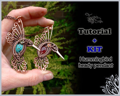 Kit + PDF Tutorial - hummingbird heady pendant - wire weaving pattern - necklace tutorial - wire pendant