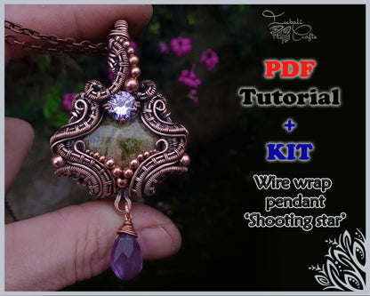 Kit + PDF Tutorial - wire wrap 'Shooting star' pendant - wire weaving pattern - DIY jewellery