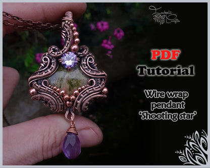 PDF Tutorial - wire wrap 'Shooting star' pendant - wire weaving pattern - DIY jewellery