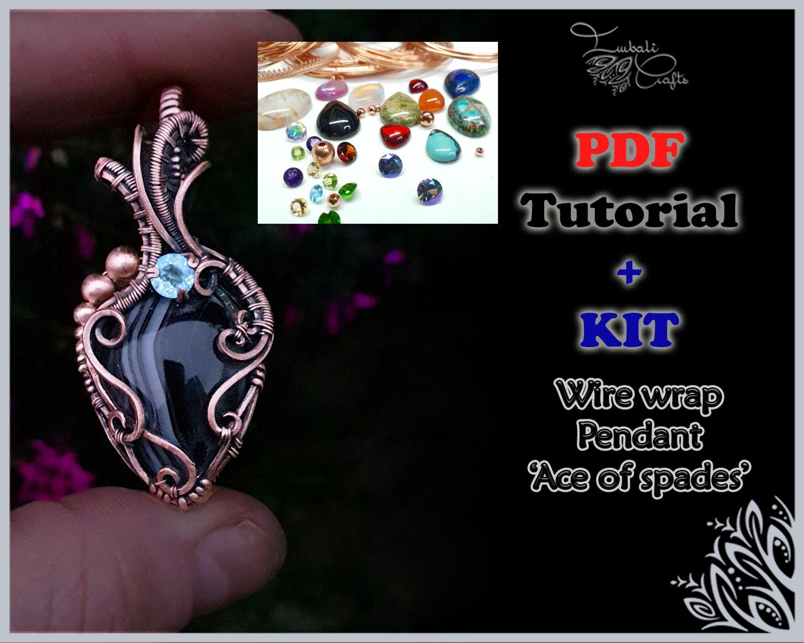 Kit + PDF Tutorial - Ace of spades pendant - wire weaving pattern - necklace tutorial - wire pendant