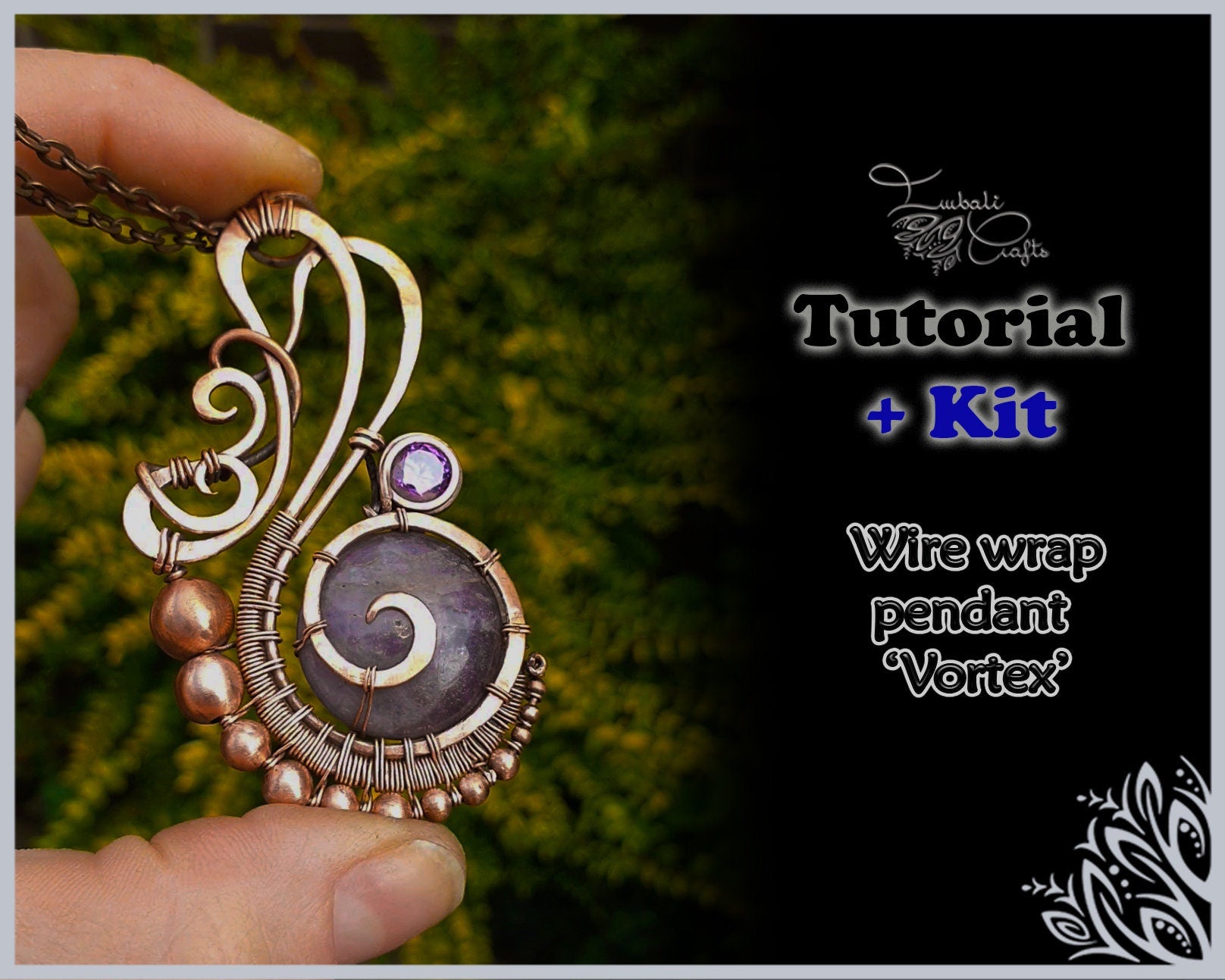 KIT + Video Tutorial - 'Vortex' - wire weaving pattern - Copper wire & gemstone kit