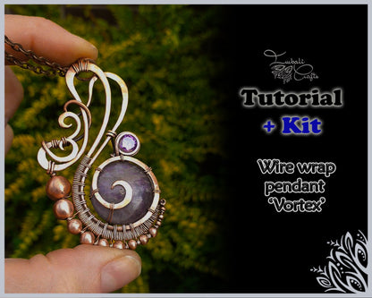 KIT + Video Tutorial - 'Vortex' - wire weaving pattern - Copper wire & gemstone kit