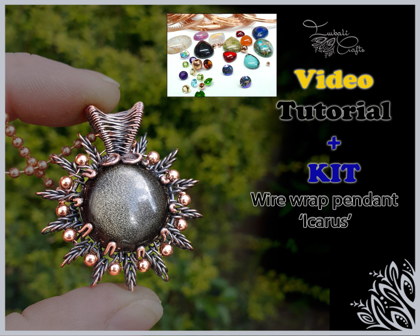 Kit + VIDEO Tutorial - wire wrap 'Icarus' pendant - wire weaving pattern - DIY jewellery