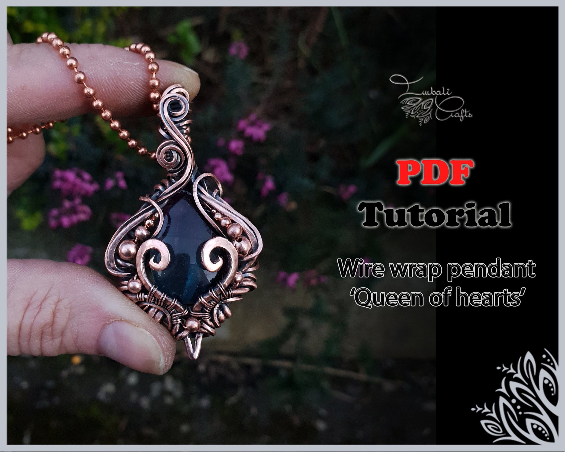 PDF Tutorial - 'Queen of hearts' pendant - wire weaving pattern - DIY jewellery