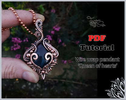 PDF Tutorial - 'Queen of hearts' pendant - wire weaving pattern - DIY jewellery