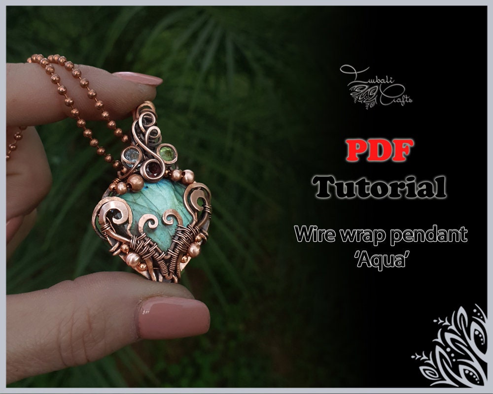 PDF Tutorial 'Aqua' wire wrap pendant - wire weaving pattern - DIY jewellery