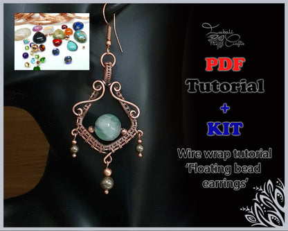 KIT + pdf tutorial - 'Floating bead earrings' - wire weaving pattern - DIY jewellery