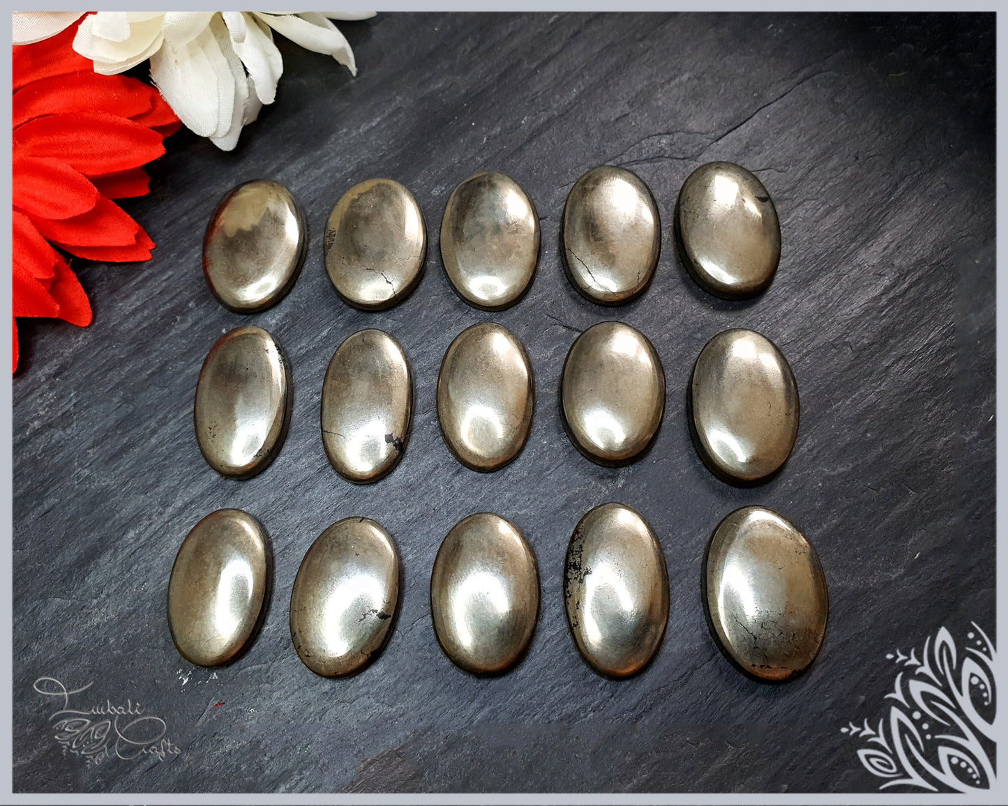 Pyrite cabochon - oval - 28 mm to 32 mm