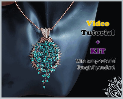 Kit + Video tutorial - 'Jungle' 3D seed bead pendant - wire weaving pattern - necklace tutorial - wire work pendant - tree of life