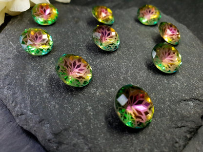 Glass crystal - round - 14 mm - rose garden green AB