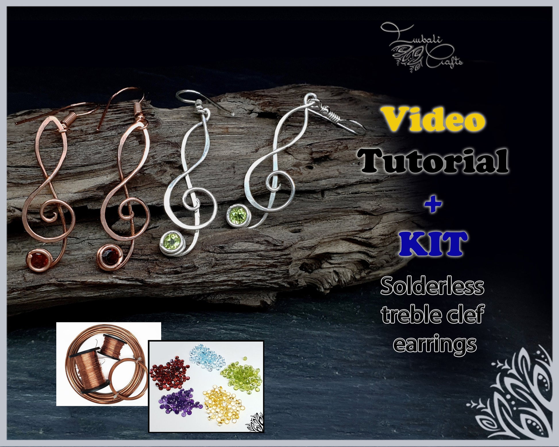 Kit + Tutorial - 'Treble clef' earrings - wire wrap tutorial - DIY jewellery