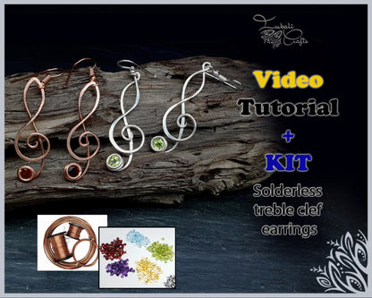 Kit + Tutorial - 'Treble clef' earrings - wire wrap tutorial - DIY jewellery