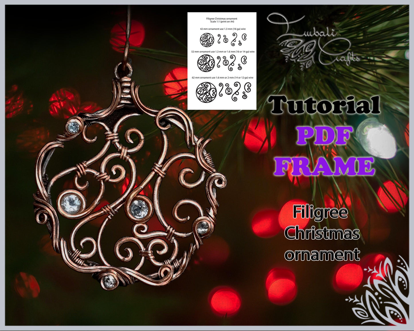 VIDEO TUTORIAL - Printable component template for 'Filigree Christmas ornament' - wire wrap tutorial - DIY jewellery