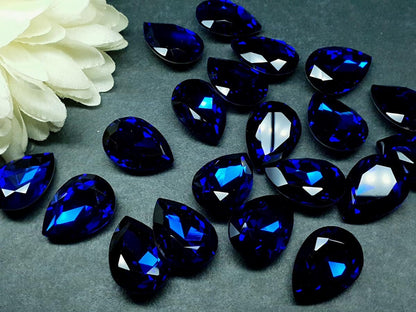 Glass crystal - pear - 18 x 25 mm - Sapphire blue