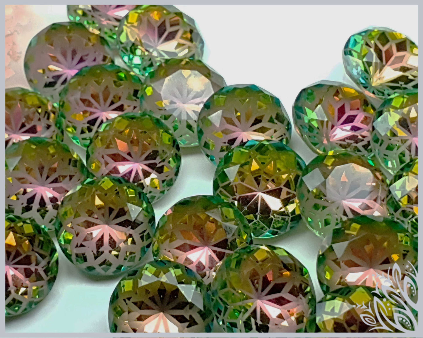 Glass crystal - round - 14 mm - rose garden green AB