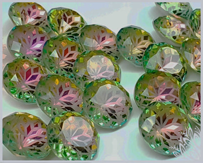 Glass crystal - round - 14 mm - rose garden green AB