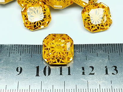 Glass crystal - square - 14 mm - Bumble bee yellow