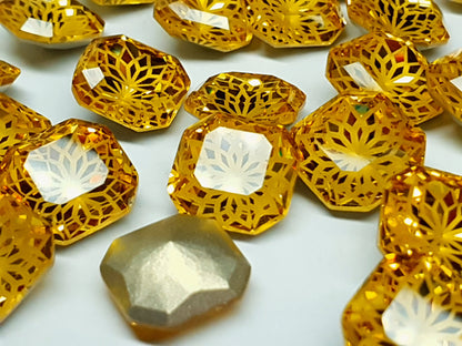 Glass crystal - square - 14 mm - Bumble bee yellow