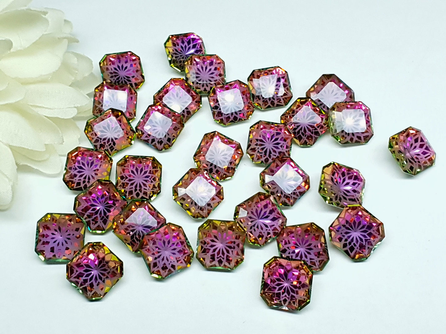 Glass crystal - square - 14 mm - Rivoli - square - 14 mm - Rose garden