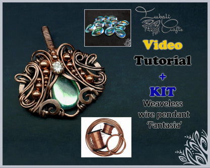 VIDEO tutorial and KIT - Fantasia - amulet - wire weave pattern - Aura quartz pendant