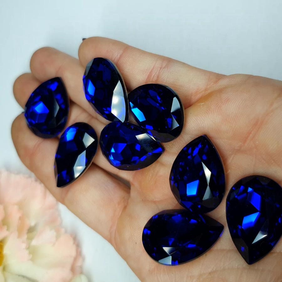 Glass crystal - pear - 18 x 25 mm - Sapphire blue