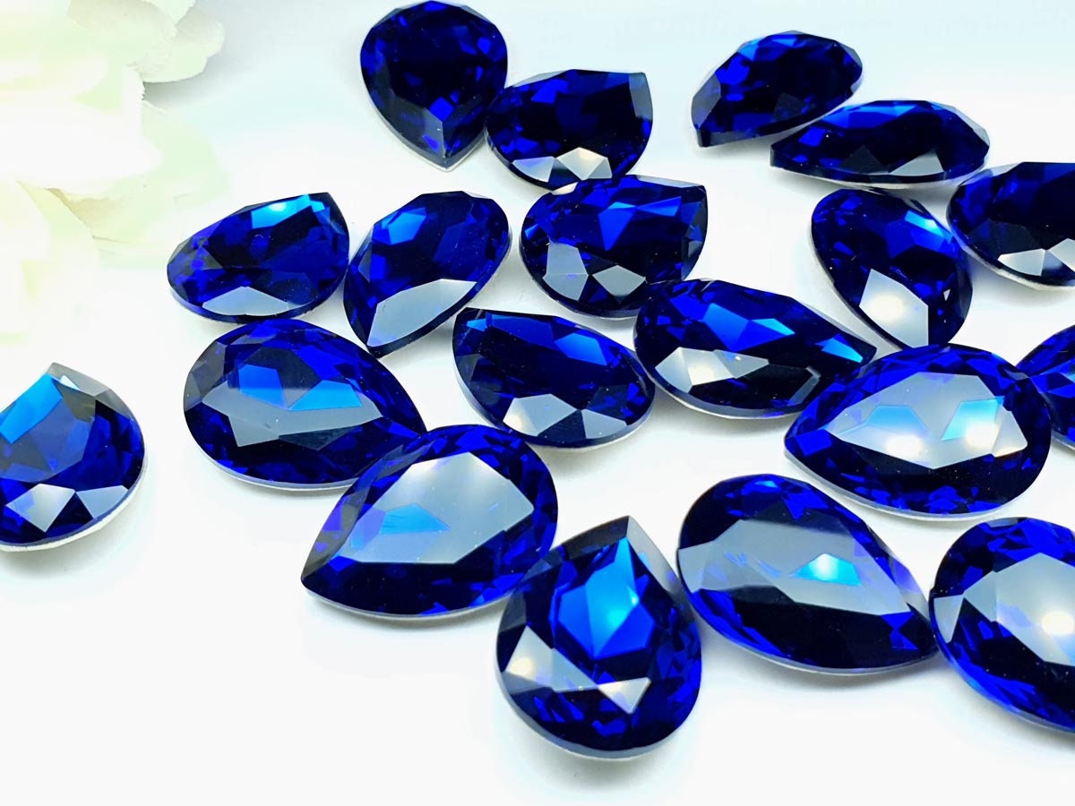 Glass crystal - pear - 18 x 25 mm - Sapphire blue