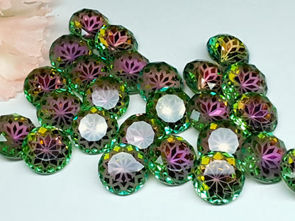 Glass crystal - round - 14 mm - rose garden green AB