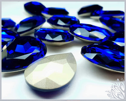 Glass crystal - pear - 18 x 25 mm - Sapphire blue