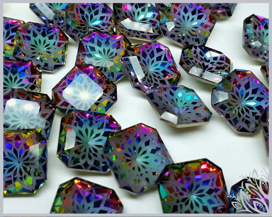 Glass crystal - square - 14 mm - Aurora