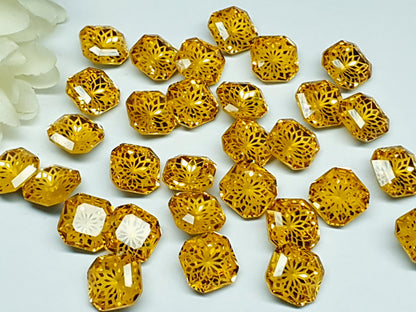 Glass crystal - square - 14 mm - Bumble bee yellow