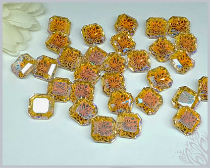 Glass crystal - square - 14 mm - Sunflower yellow