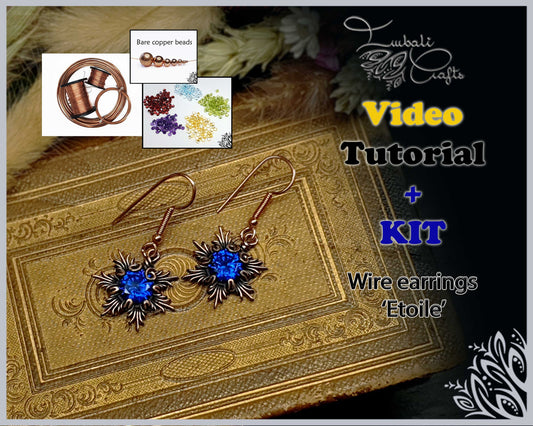 Kit + video tutorial - 'Etoile' - Copper wire & gemstone kit for star wire wrap earrings