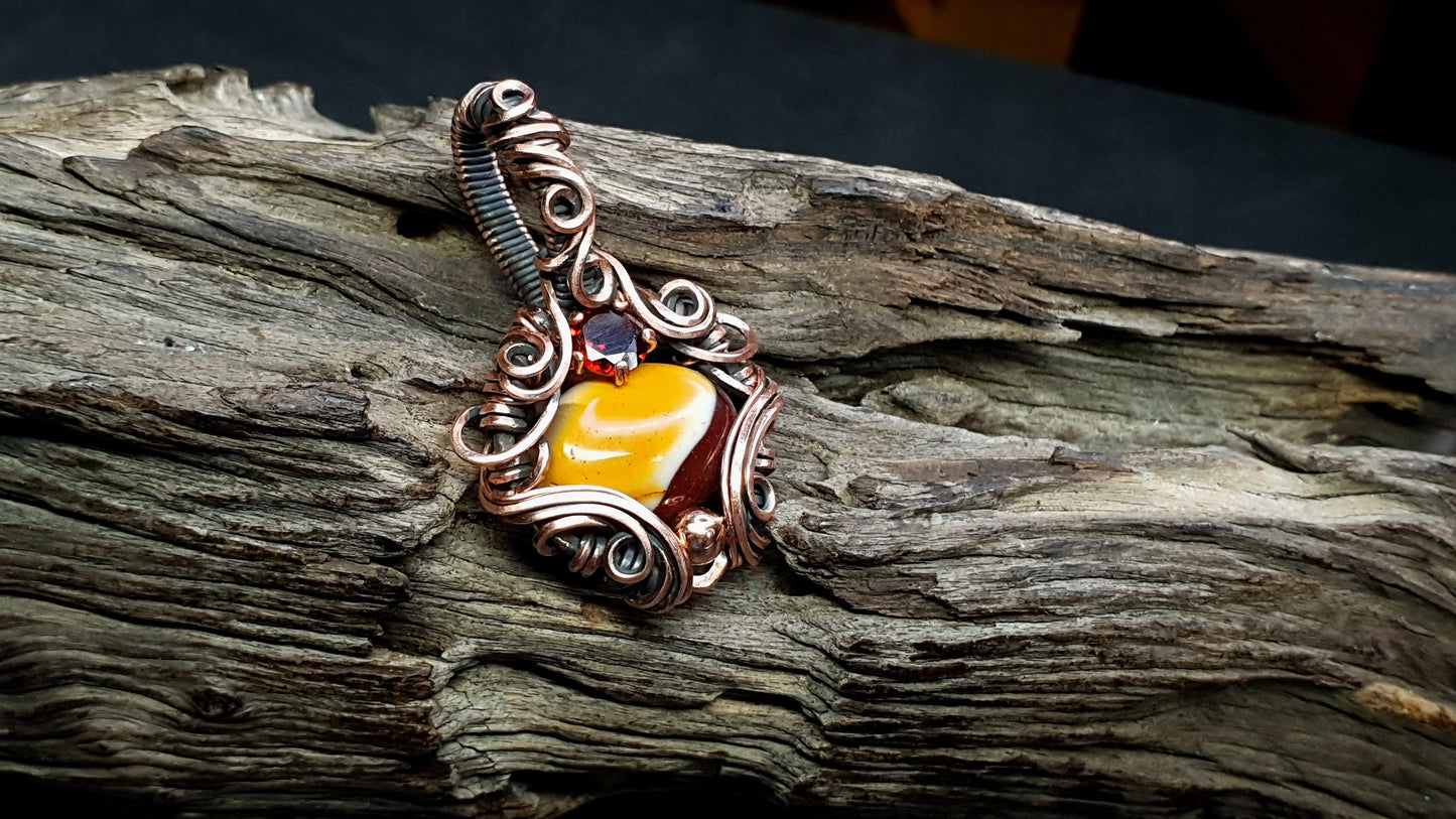 Mookaite pendant - copper pendant - wire jewelry - unique gift idea