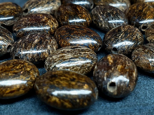 Bronzite - drilled focal bead - oval - 11 mm