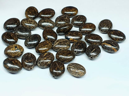 Bronzite - drilled focal bead - oval - 11 mm